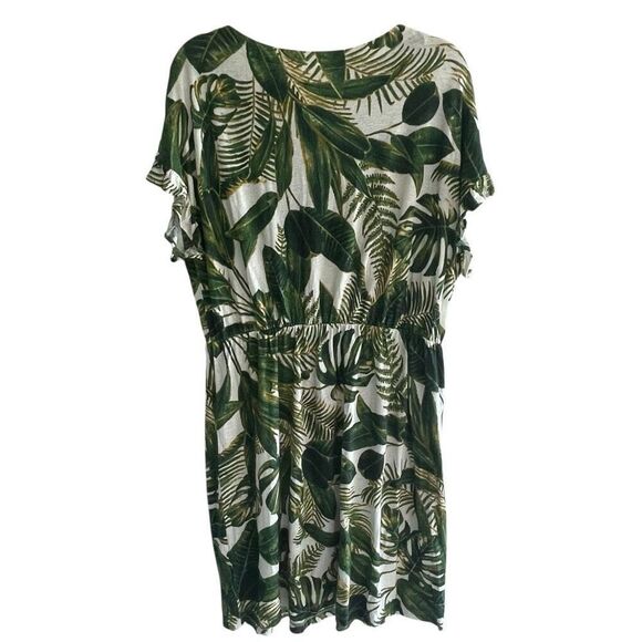H&M Hawaiian Luau Leaf Linen Blend Drop Waist Dress Women’s Sz Medium 8 10 - Picture 4 of 4